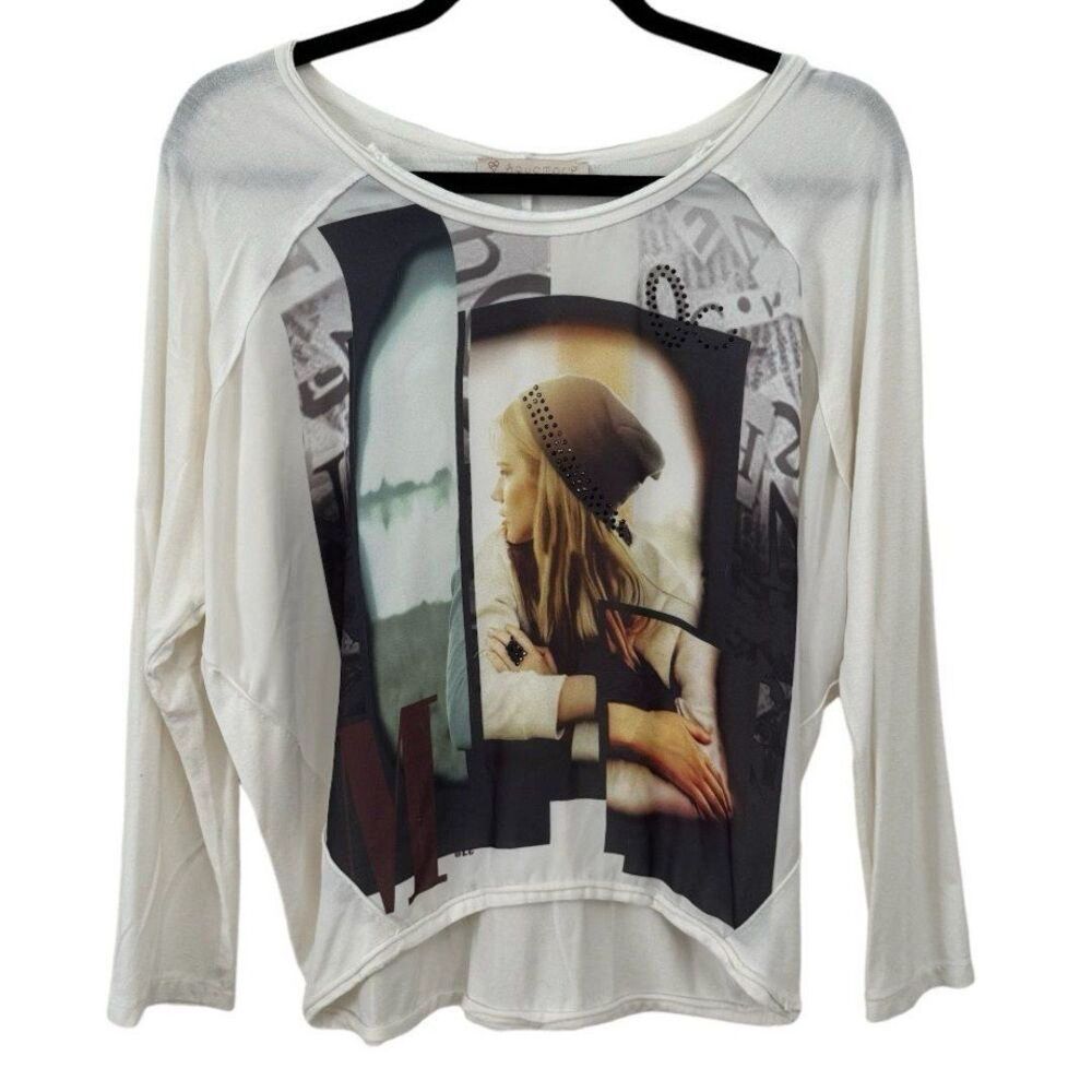 Aquamar Long Sleeve Graphic Blouse Size Small
